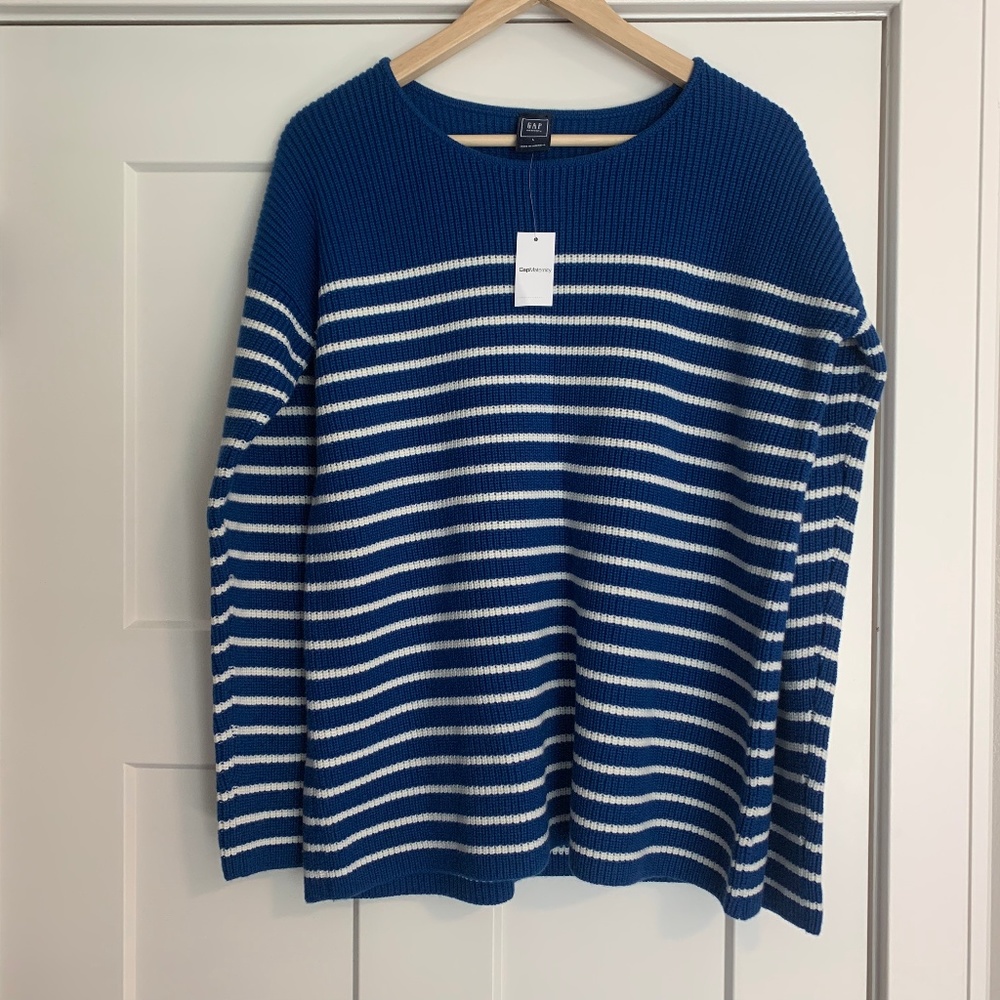 NWT Gap Maternity Blue/White Striped Sweater L